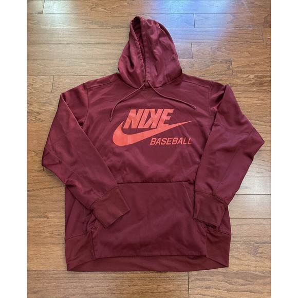 Nike Other - Nike Dri Fit Fleece Therma Baseball Pullover Hoodie Maroon Center Swoosh Large